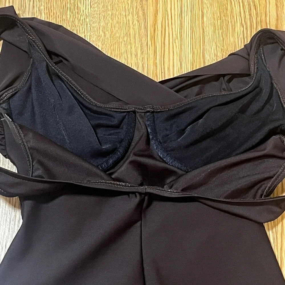 Miraclesuit Estilo Chocolate Brown Swimsuit 8 Surplice Wrap Slimming Minimalist